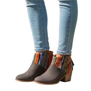 Toms Leila Ankle Boots Womens 9 Cocolate Multi Rainbow Suede Cozy Boho Chic Fall